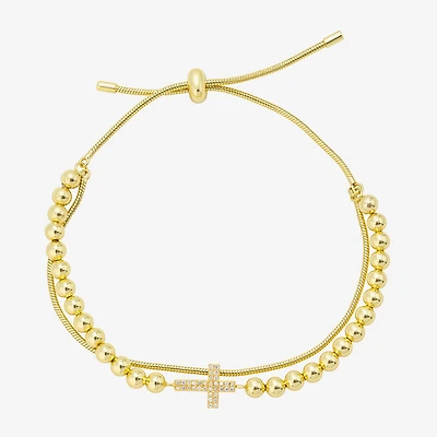 Footnotes Faith Womens Cubic Zirconia 14K Gold Over Brass Cross Bolo Bracelet