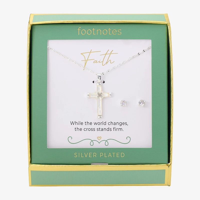 Footnotes Faith Womens Cubic Zirconia Pure Silver Over Brass Cross 2-pc. Jewelry Set