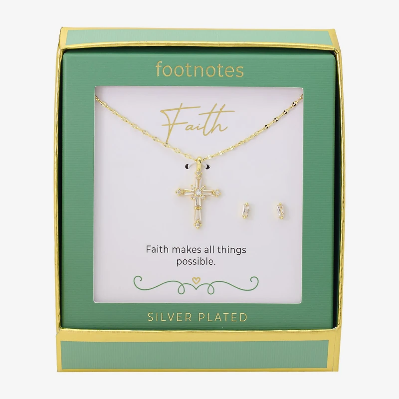 Footnotes Faith Womens Cubic Zirconia 14K Gold Over Brass Cross 2-pc. Jewelry Set