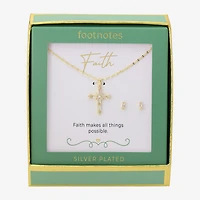 Footnotes Faith Womens Cubic Zirconia 14K Gold Over Brass Cross 2-pc. Jewelry Set