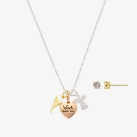 Footnotes Womens Cubic Zirconia 14K Gold Over Brass 14k Rose Gold Over Brass Angel Heart Wing 2-pc. Jewelry Set