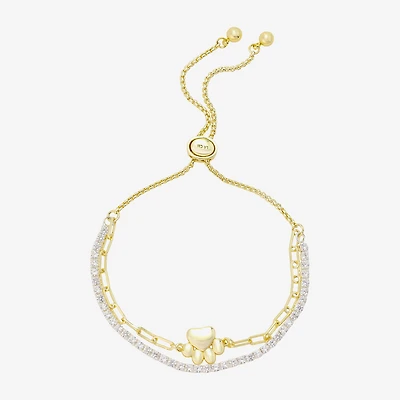 Footnotes Dog Mom Paw Womens Cubic Zirconia 14K Gold Over Brass Bolo Bracelet