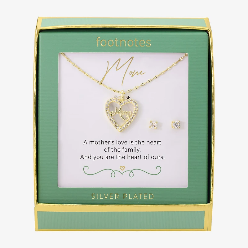 Footnotes Mom Womens Cubic Zirconia 14K Gold Over Brass Heart 2-pc. Jewelry Set