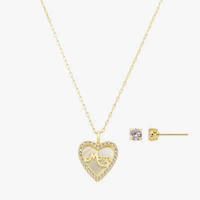 Footnotes Mom Womens Cubic Zirconia 14K Gold Over Brass Heart 2-pc. Jewelry Set