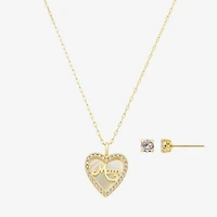 Footnotes Mom Womens Cubic Zirconia 14K Gold Over Brass Heart 2-pc. Jewelry Set