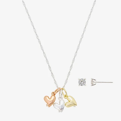 Footnotes Mother Daughter Womens Cubic Zirconia 14K Gold Over Brass 14k Rose Gold Over Brass Heart 2-pc. Jewelry Set