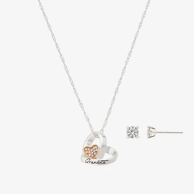Footnotes Grandma Womens Cubic Zirconia 14k Rose Gold Over Brass Pure Silver Over Brass Heart 2-pc. Jewelry Set