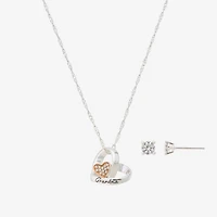 Footnotes Grandma Womens Cubic Zirconia 14k Rose Gold Over Brass Pure Silver Over Brass Heart 2-pc. Jewelry Set