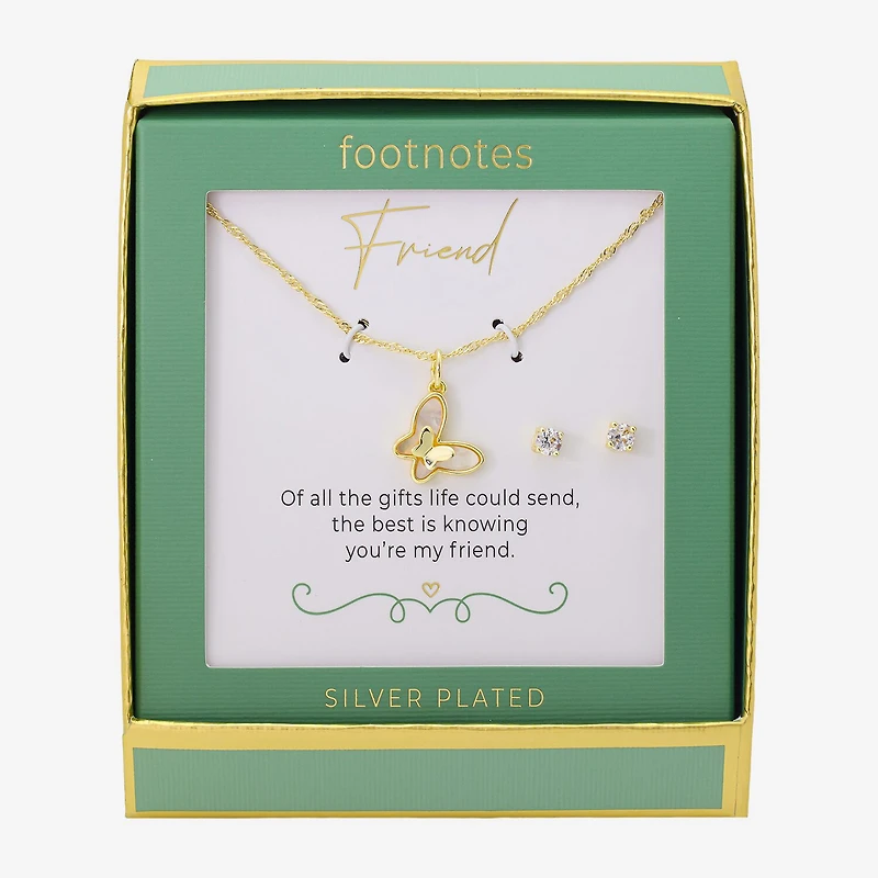 Footnotes Friend Womens Cubic Zirconia 14K Gold Over Brass Butterfly 2-pc. Jewelry Set
