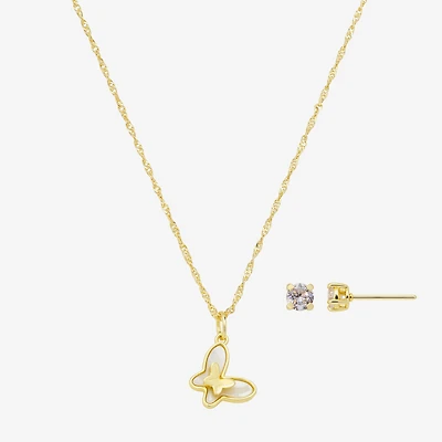 Footnotes Friend Womens Cubic Zirconia 14K Gold Over Brass Butterfly 2-pc. Jewelry Set