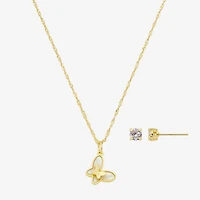 Footnotes Friend Womens Cubic Zirconia 14K Gold Over Brass Butterfly 2-pc. Jewelry Set