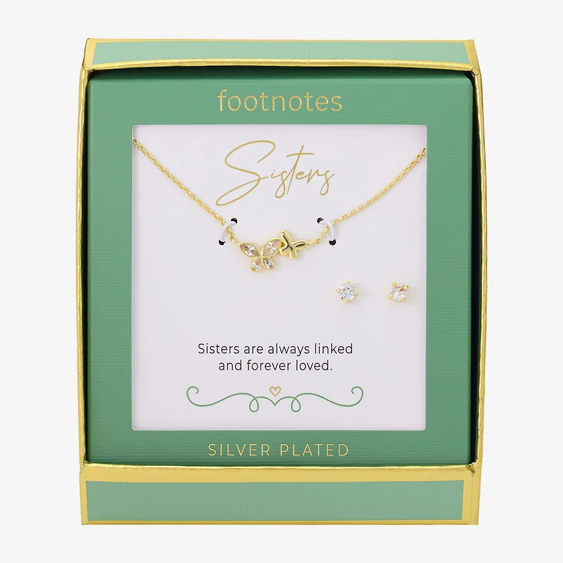 Footnotes Sister Womens Cubic Zirconia 14K Gold Over Brass Butterfly 2-pc. Jewelry Set
