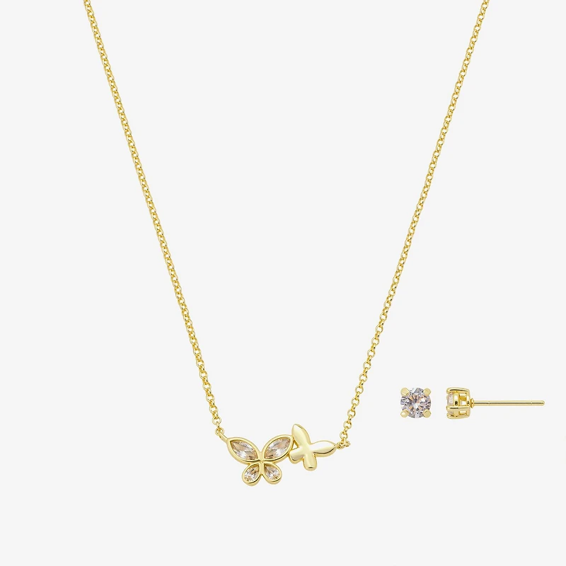 Footnotes Sister Womens Cubic Zirconia 14K Gold Over Brass Butterfly 2-pc. Jewelry Set