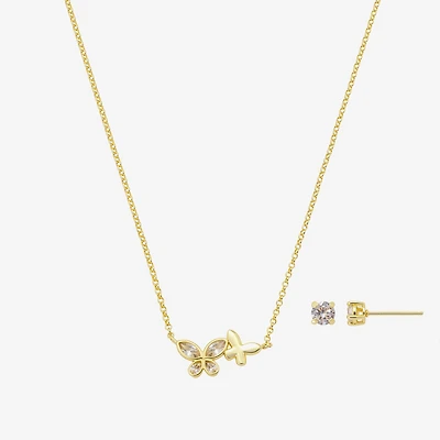 Footnotes Sister Womens Cubic Zirconia 14K Gold Over Brass Butterfly 2-pc. Jewelry Set