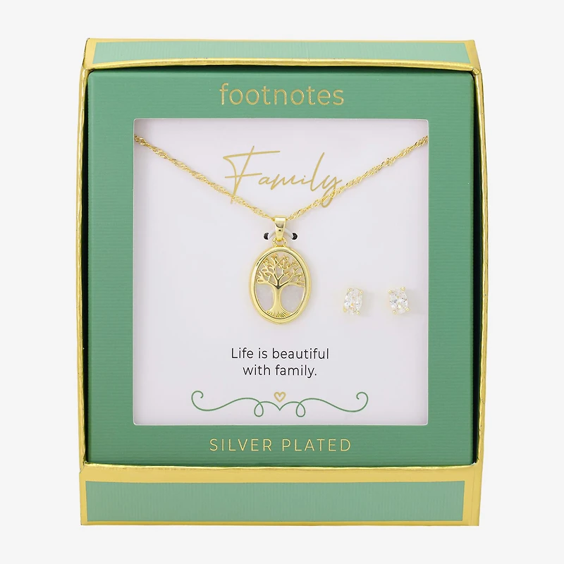 Footnotes Family Tree Womens Cubic Zirconia 14K Gold Over Brass Oval 2-pc. Jewelry Set