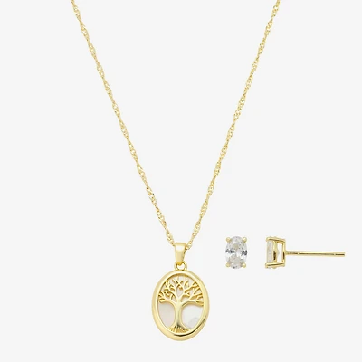 Footnotes Family Tree Womens Cubic Zirconia 14K Gold Over Brass Oval 2-pc. Jewelry Set