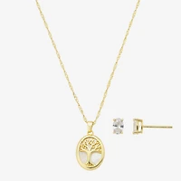Footnotes Family Tree Womens Cubic Zirconia 14K Gold Over Brass Oval 2-pc. Jewelry Set