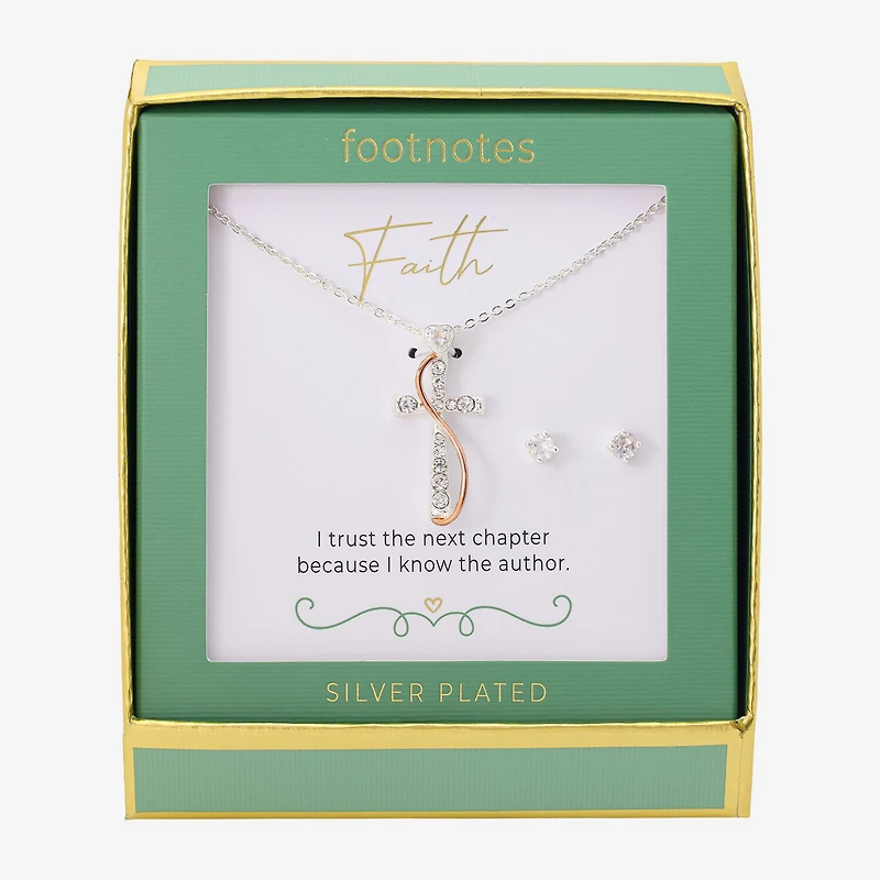 Footnotes Faith Womens Cubic Zirconia 14k Rose Gold Over Brass Pure Silver Over Brass Cross 2-pc. Jewelry Set