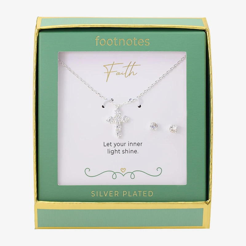 Footnotes Faith Womens Cubic Zirconia Pure Silver Over Brass Cross 2-pc. Jewelry Set