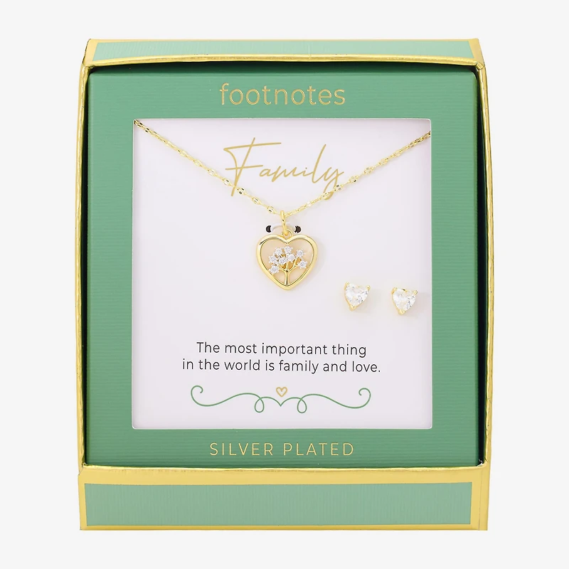 Footnotes Family Tree Of Life Womens Cubic Zirconia 14K Gold Over Brass Pure Silver Over Brass Heart 2-pc. Jewelry Set