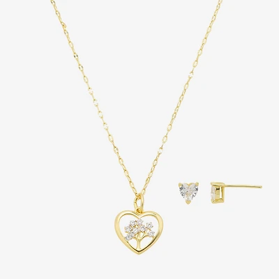 Footnotes Family Tree Of Life Womens Cubic Zirconia 14K Gold Over Brass Pure Silver Over Brass Heart 2-pc. Jewelry Set