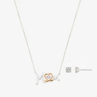 Footnotes Mom Womens Cubic Zirconia 14k Rose Gold Over Brass Pure Silver Over Brass Heart 2-pc. Jewelry Set