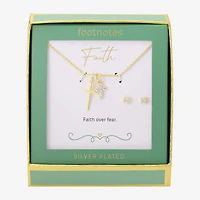 Footnotes Faith Womens Cubic Zirconia 14K Gold Over Brass Cross 2-pc. Jewelry Set