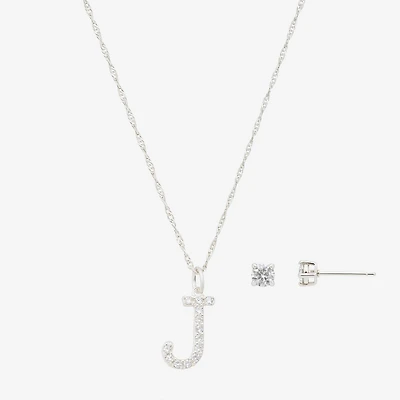 Sparkle Allure Initial Womens Cubic Zirconia Pure Silver Over Brass Round 2-pc. Jewelry Set