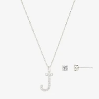 Sparkle Allure Initial Womens Cubic Zirconia Pure Silver Over Brass Round 2-pc. Jewelry Set