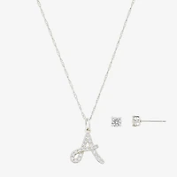 Sparkle Allure Initial Womens Cubic Zirconia Pure Silver Over Brass Round 2-pc. Jewelry Set