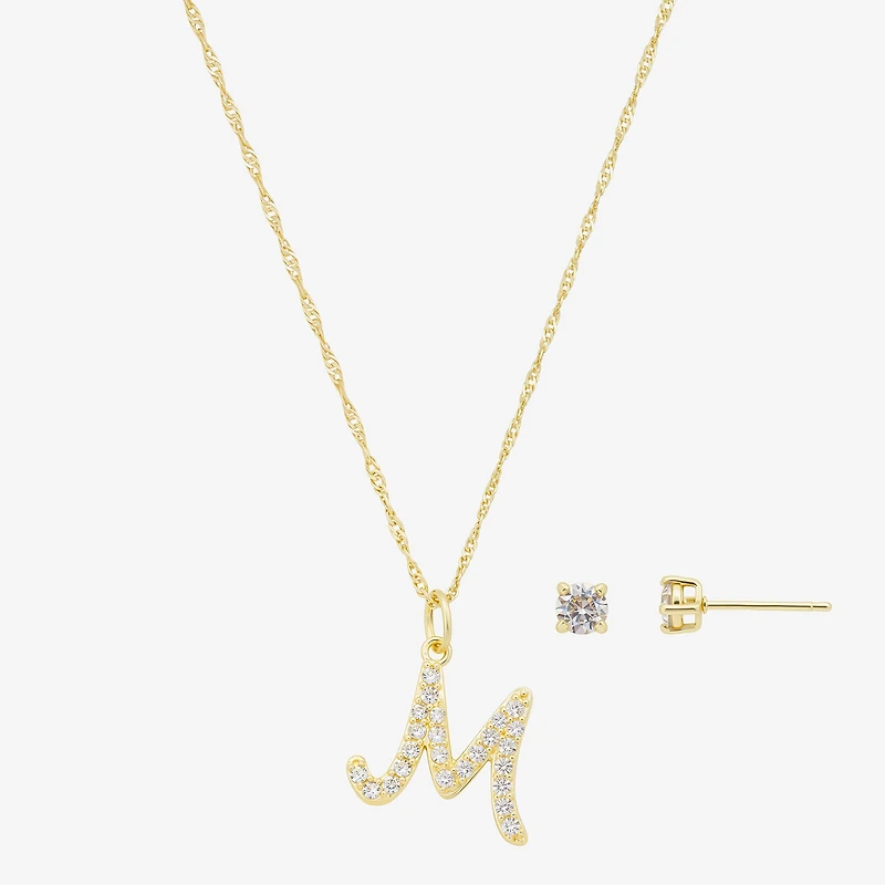 Sparkle Allure Initial Womens Cubic Zirconia 14K Gold Over Brass Round 2-pc. Jewelry Set