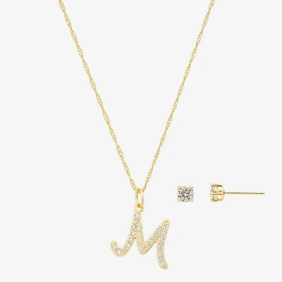 Sparkle Allure Initial Womens Cubic Zirconia 14K Gold Over Brass Round 2-pc. Jewelry Set