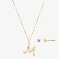 Sparkle Allure Initial Womens Cubic Zirconia 14K Gold Over Brass Round 2-pc. Jewelry Set