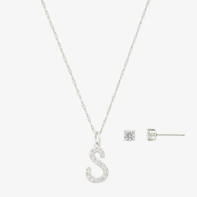 Sparkle Allure Initial Womens Cubic Zirconia Pure Silver Over Brass Round 2-pc. Jewelry Set