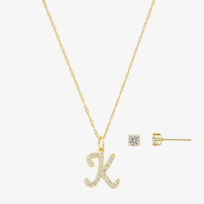 Sparkle Allure Initial Womens Cubic Zirconia 14K Gold Over Brass Round 2-pc. Jewelry Set