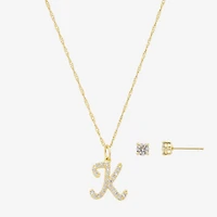 Sparkle Allure Initial Womens Cubic Zirconia 14K Gold Over Brass Round 2-pc. Jewelry Set