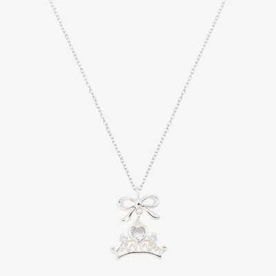 Disney Classics Womens Cubic Zirconia Pure Silver Over Brass Crown 16 Inch Pendant Necklace