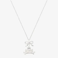 Disney Classics Womens Cubic Zirconia Pure Silver Over Brass Crown 16 Inch Pendant Necklace