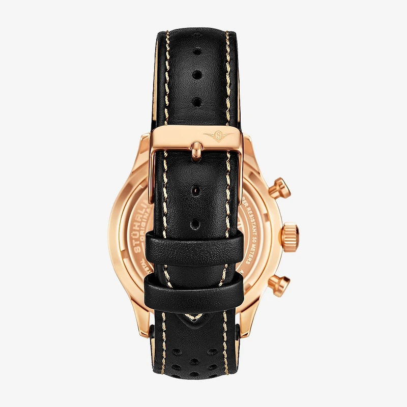 Stuhrling Mens Black Leather Strap Watch 934.03