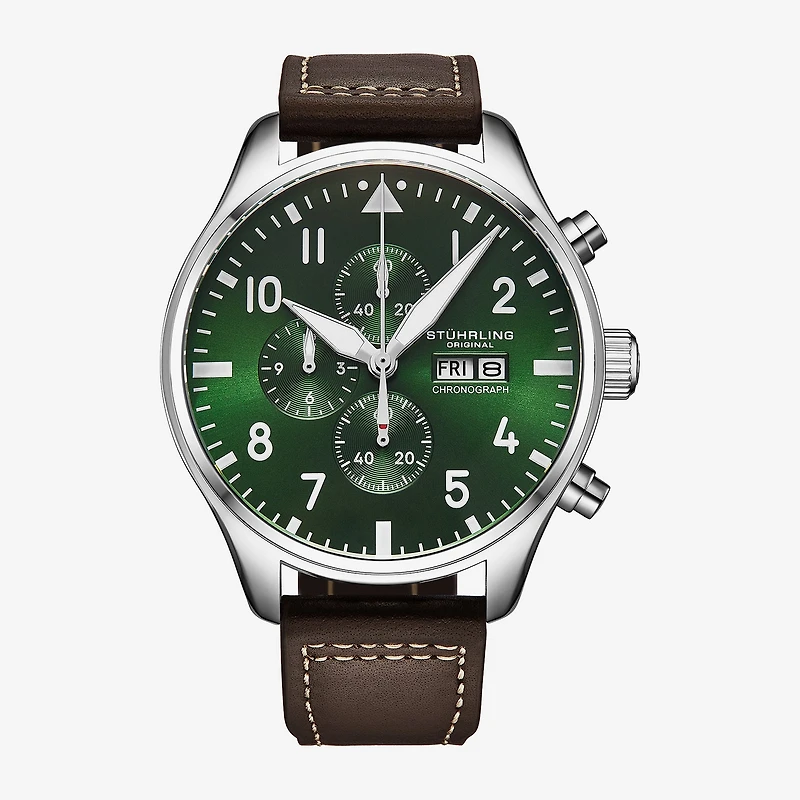 Stuhrling Mens Brown Leather Strap Watch 4075.3