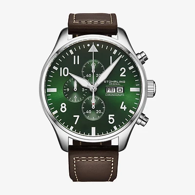Stuhrling Mens Brown Leather Strap Watch 4075.3