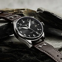 Stuhrling Mens Silver Tone Leather Strap Watch 4078.1