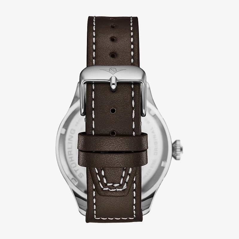 Stuhrling Mens Silver Tone Leather Strap Watch 4078.1