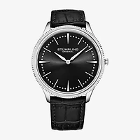 Stuhrling Mens Black Leather Strap Watch