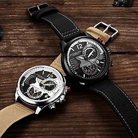 Stuhrling Mens Black Leather Strap Watch 4029.5