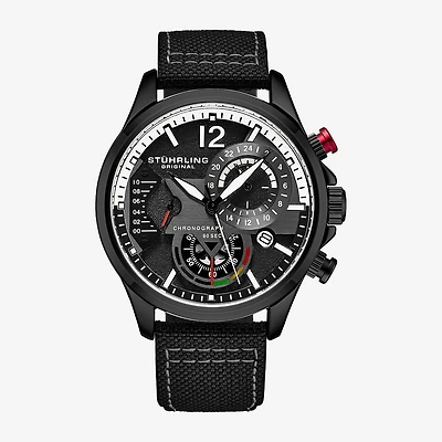 Stuhrling Mens Black Leather Strap Watch 4029.5