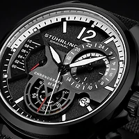 Stuhrling Mens Black Leather Strap Watch 4029.5