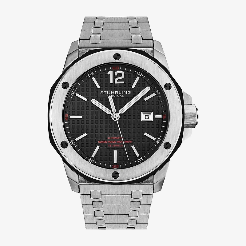 Stuhrling Mens Silver Tone Stainless Steel Bracelet Watch 4047.1