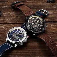 Stuhrling Mens Blue Leather Strap Watch 4029.2