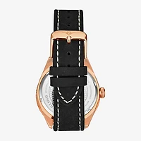 Stuhrling Mens Black Leather Strap Watch